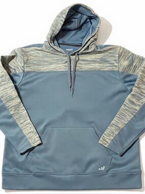 BCG Mens 2XL Blue Gray Fleece Hoodie Pullover Kangaroo Pocket Athletic